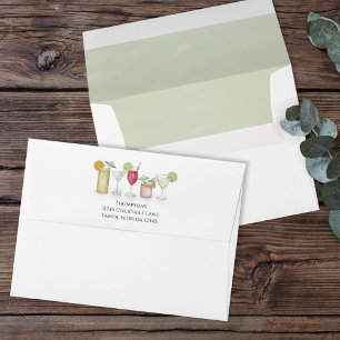 Watercolor Colourful Cocktails Return Address Cust Envelope