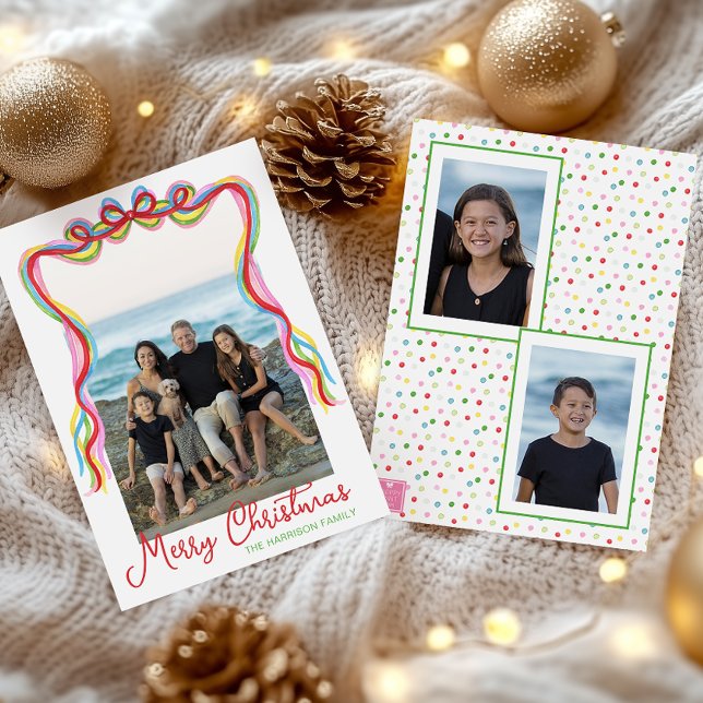Watercolor Colourful Confetti Christmas Photo Holiday Card (Creator Uploaded)