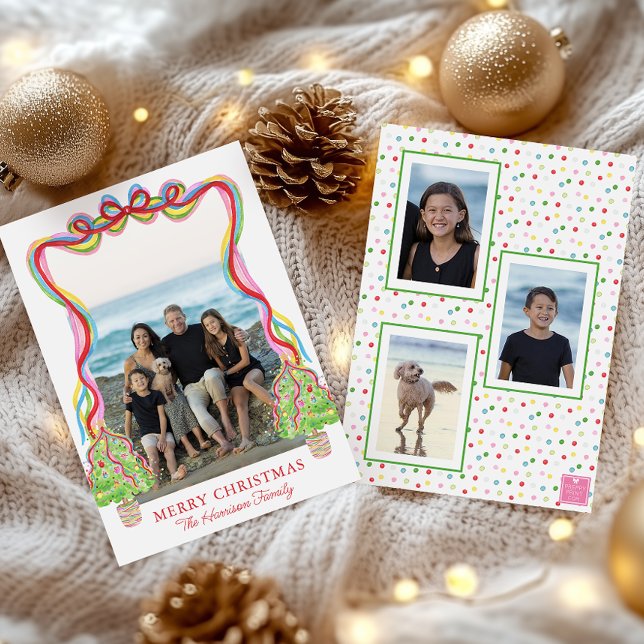 Watercolor Colourful Confetti Christmas Trees Phot Holiday Card (Creator Uploaded)