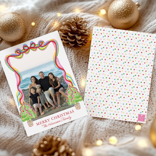 Watercolor Colourful Confetti Christmas Trees Phot Holiday Card (Creator Uploaded)