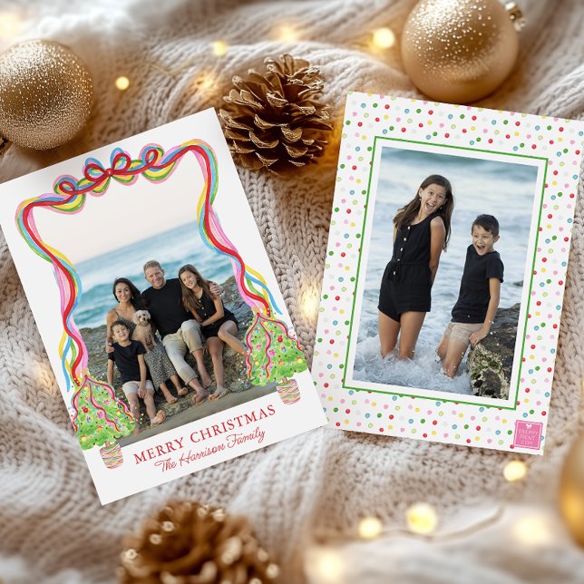 Watercolor Colourful Confetti Christmas Trees Phot Holiday Card (Creator Uploaded)