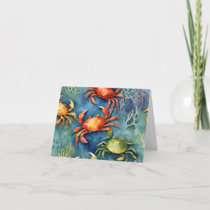 Watercolor Colourful Crabs & Sea Coral Coastal Thank You Card