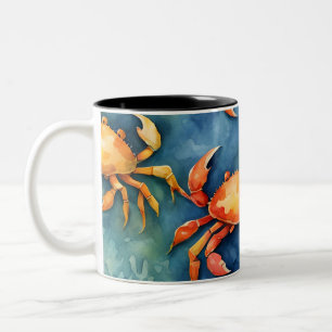Watercolor Colourful Crabs & Sea Coral Coastal Two-Tone Coffee Mug