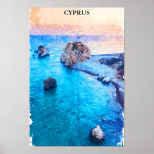 Watercolor Colourful Cyprus Coastline Poster