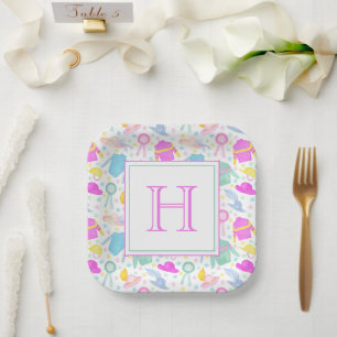 Watercolor Colourful Derby Jerseys & Hats Monogram Paper Plate
