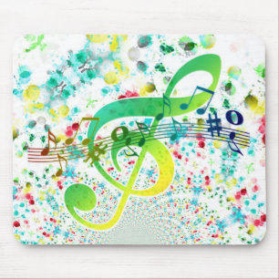 Watercolor Colourful Dots And Green Treble Clef Mouse Mat
