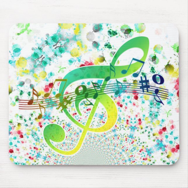 Watercolor Colourful Dots And Green Treble Clef Mouse Mat (Front)