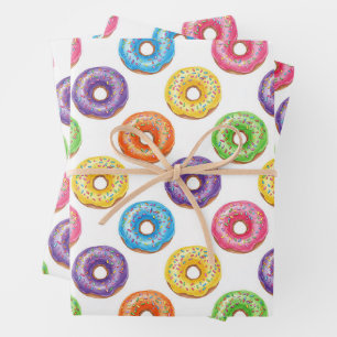 Watercolor Colourful Doughnuts with Sprinkles Wrapping Paper Sheet