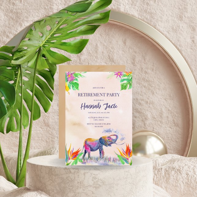 Watercolor Colourful Elephant Retirement Party Invitation (Creator Uploaded)