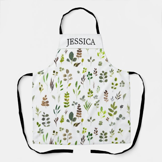 Watercolor Colourful Eucalyptus Leaves Pattern Apron (Front)