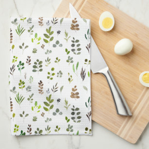 Watercolor Colourful Eucalyptus Leaves Pattern Tea Towel