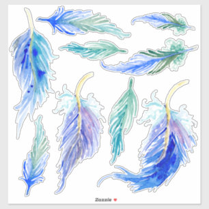 Watercolor Colourful Feather Aqua Blue Purple Gree