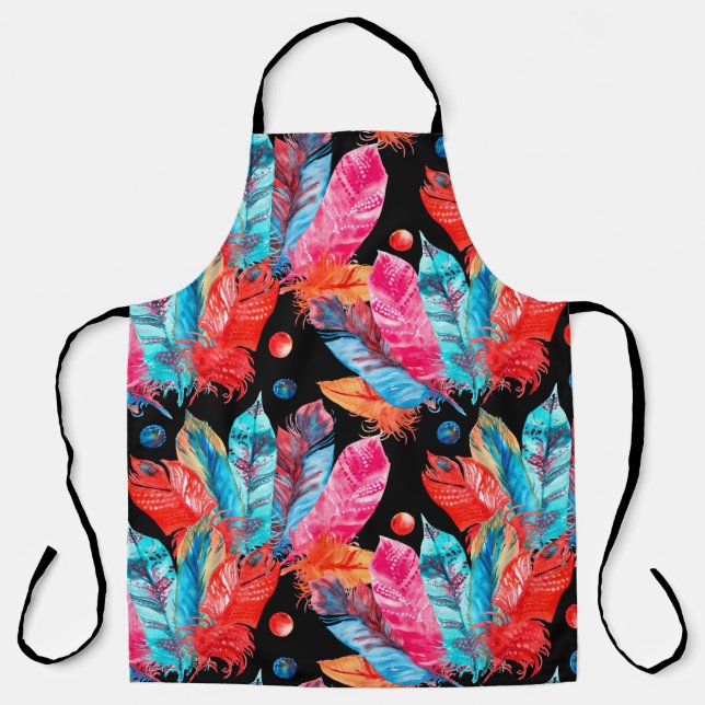 Watercolor colourful feathers pattern apron (Front)