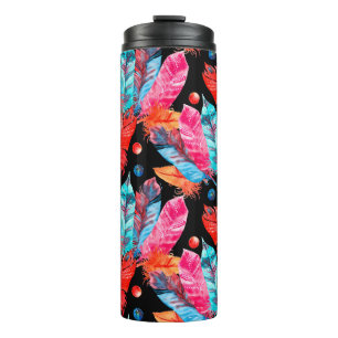 Watercolor colourful feathers pattern thermal tumbler