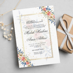 watercolor Colourful floral frame muslim wedding Invitation