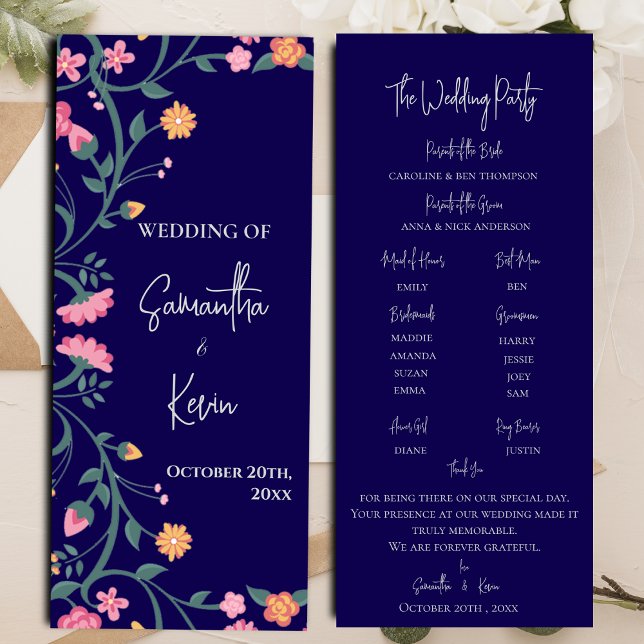 Watercolor Colourful Floral Frame Wedding Program Invitation (Watercolor Colorful Floral Frame Wedding Program)