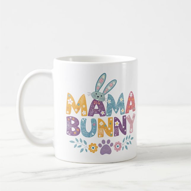 watercolor colourful floral mama bunny coffee mug (Left)