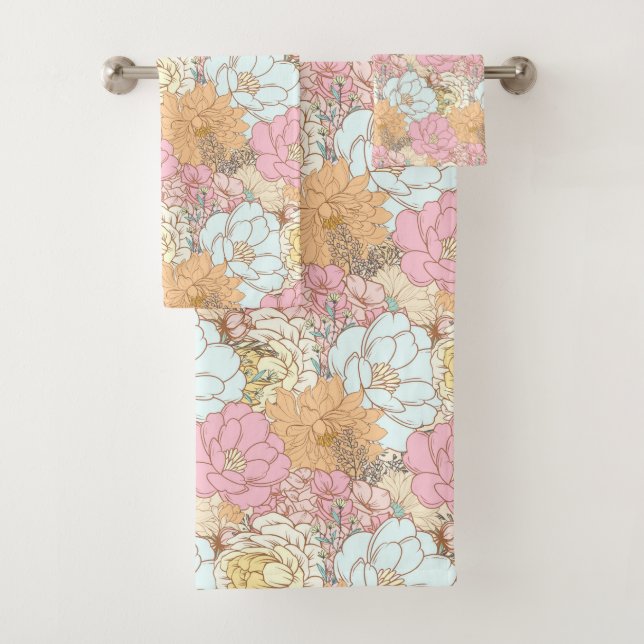 Watercolor Colourful floral pattern Bath Towel Set (Insitu)