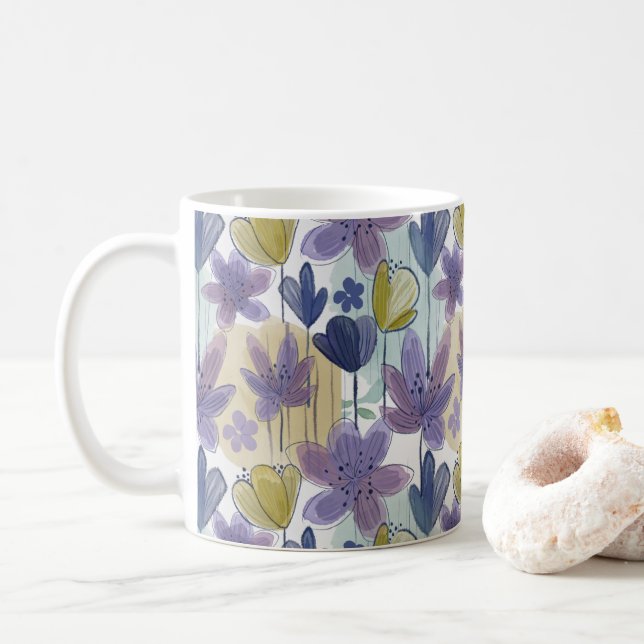 Watercolor Colourful floral Pattern  Coffee Mug (With Donut)