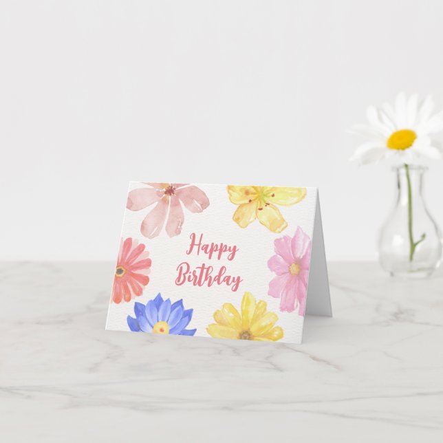 Watercolor colourful flowers card (Small Plant)