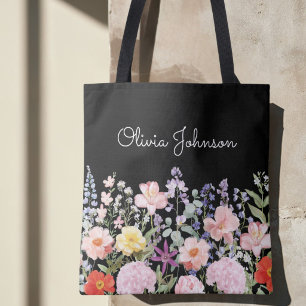 Watercolor Colourful Flowers Floral Personalised Tote Bag