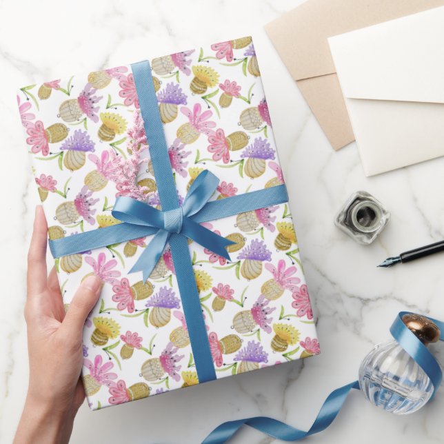 Watercolor Colourful Flowers Hand Painted Wrapping Paper (Gifting)