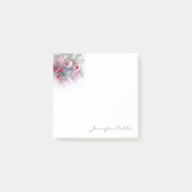 Watercolor Colourful Flowers Hand Script Template Post-it Notes (Front)