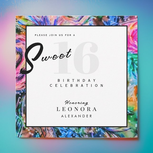 Watercolor Colourful Flowers Sweet Sixteen 16 Invitation (Creator Uploaded)