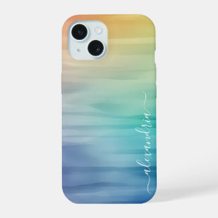 Watercolor Colourful Gradient Ombre With Name iPhone 15 Case