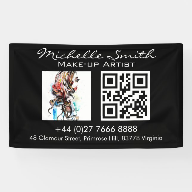 Watercolor colourful hairstyling wavy hair makeup banner (Horizontal)