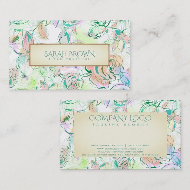 Watercolor Colourful Hand Drawn Flowers Pattern Business Card (Front/Back)
