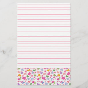 Watercolor Colourful Hearts Pink Pastel Lined Stationery