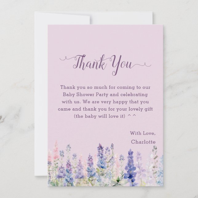 Watercolor Colourful Lupine Flowers Baby Shower Thank You Card (Front)