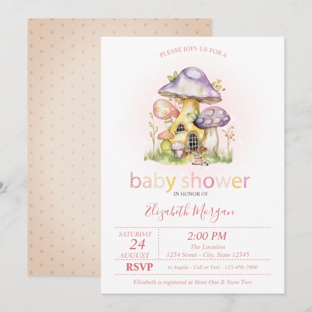 Watercolor Colourful Mushrooms Dots  Invitation (Front/Back)