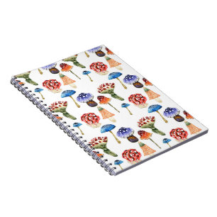 Watercolor colourful mushrooms notebook