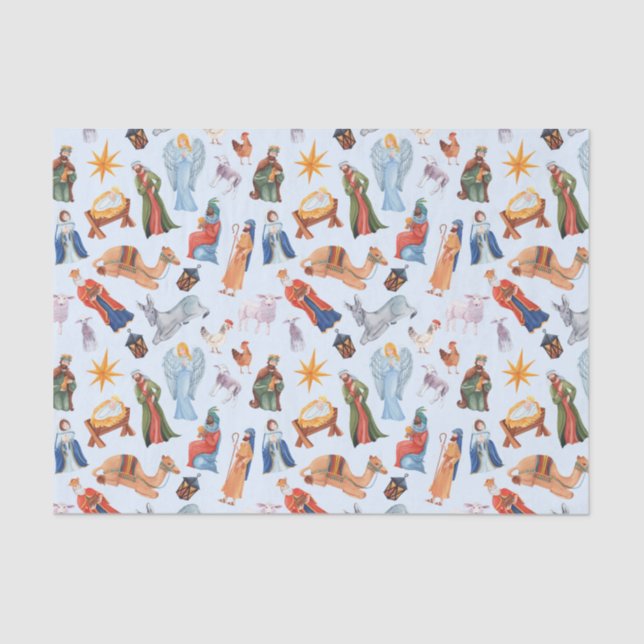 Watercolor Colourful Nativity Christmas Tissue Paper (Front)