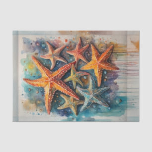 Watercolor Colourful Nautical Starfish Decoupage  Tissue Paper