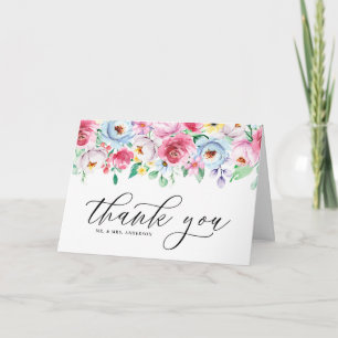 Watercolor Colourful Pastel Floral Garland Wedding Thank You Card