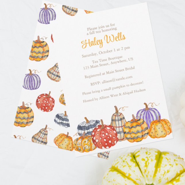 Watercolor Colourful Patterned Pumpkins Invitation (Creator Uploaded)