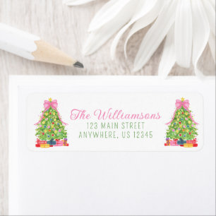 Watercolor Colourful Pink Bow Christmas Tree