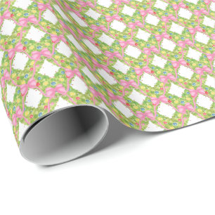 Watercolor Colourful Pink Bow Christmas Tree Wrapping Paper