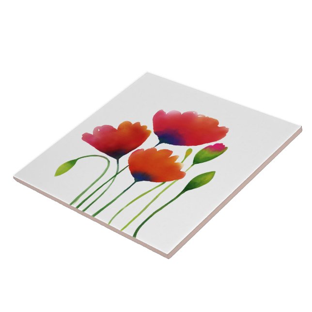 Watercolor Colourful Poppies Design Tile (Side)