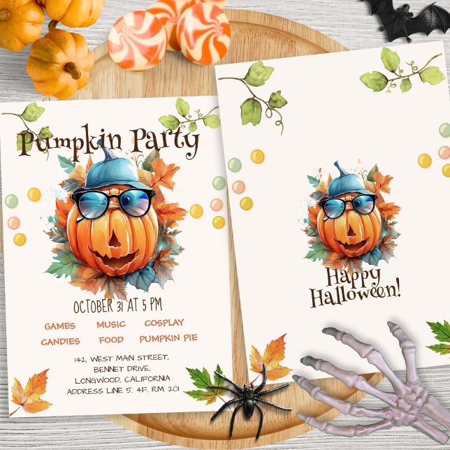 Watercolor Colourful Pumpkin Kids Halloween Party Invitation (Creator Uploaded)