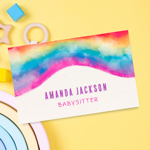 Watercolor Colourful Rainbow Daycare Babysitting Business Card