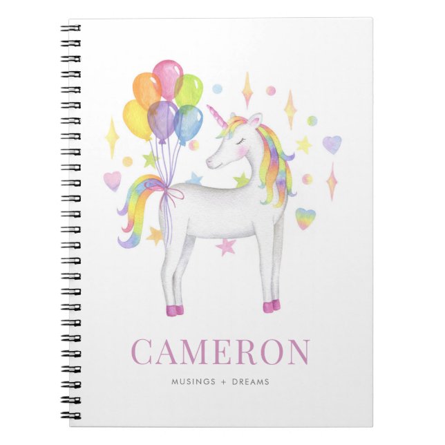 Watercolor Colourful Rainbow Unicorn Personalised Notebook (Front)