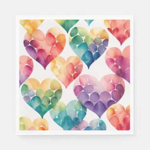 Watercolor colourful rainbow Valentines hearts Napkin