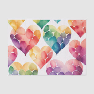 Watercolor colourful rainbow Valentines hearts  Tissue Paper