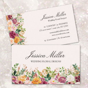 Watercolor Colourful Rose Flower Garden Floral Business Card