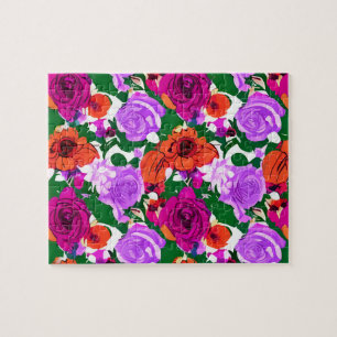 Watercolor Colourful Roses Floral Jigsaw Puzzle