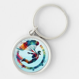 Watercolor Colourful Skydiver  Key Ring